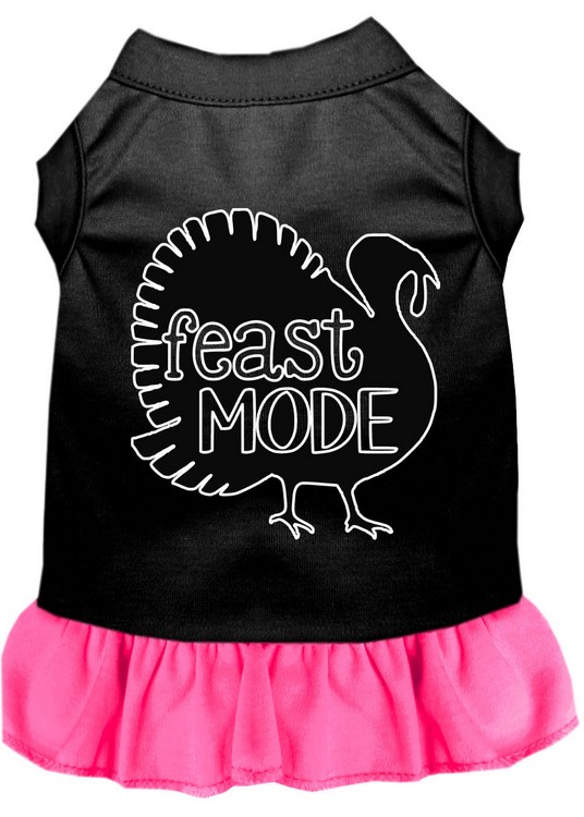 Feast Mode Screen Print Dog Dress Black with Bright Pink XL